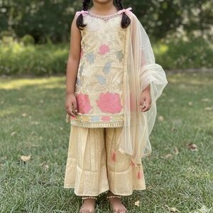 Gold and Pink Floral Embroidered Sharara Girls 5-7 years